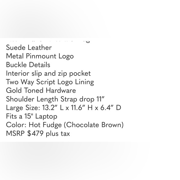 3 PCS. KATE SPADE 454 HOT FUDGE SUEDE TOTE, NWT MADEWELL BAG CORD & ORGANIZER - Picture 4 of 16